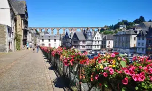 Balade fleurie à Morlaix, avec ses maisons anciennes et son viaduc imposant. Que faire à Morlaix ? Profiter de ce décor pittoresque !