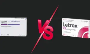 Porównanie leków na tarczycę: Euthyrox 112 µg vs Letrox 75 µg. Oba zawierają lewotyroksynę.