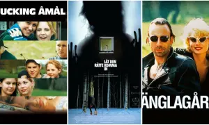 Tre svenska dramafilmer: Fucking Åmål, Låt den rätte komma in och Änglagård.
