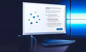Ekran logowania Windows 11, pokazujący opcje konfiguracji środowiska Microsoft. Możliwe jest logowanie bez konta Microsoft.