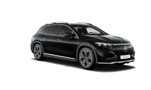Elegancki, czarny Mercedes EQS SUV z chromowanymi detalami i nowoczesnymi światłami.