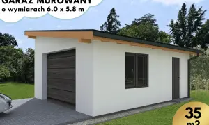 Nowoczesny garaż murowany, projekt 6x5.8m, z bramą segmentową i oknem. Idealny na 35m2.