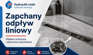 Zapchany odpływ liniowy, pełen włosów i zanieczyszczeń, powoduje nieprzyjemny smród. Hydraulik Łódź oferuje skuteczne udrożnienie.