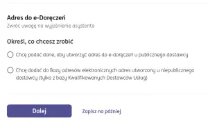 Ceidg co to? Wybierz opcję: utworzyć adres do e-doręczeń u publicznego dostawcy lub dodać adres z bazy niepublicznych dostawców.