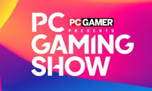 PC Gamer Presents Gaming Show. Kolorowe tło z gradientem.