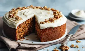 Saftig morotskaka med krämig frosting och valnötter. Ett perfekt morotskaka recept för fikat.
