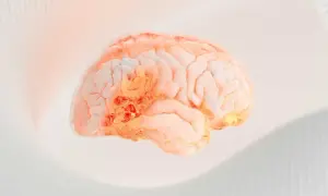 En lysande hjärna med glödande områden, som symboliserar effekten av serotonin medicin.