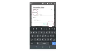 Ekran telefonu z klawiaturą. Widzimy okno dialogowe z polem "Adres IP" i "Brama", gdzie można wpisać dane, by sprawdzić IP na telefonie.