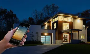 Maison moderne contrôlée par smartphone via le protocole Zigbee.