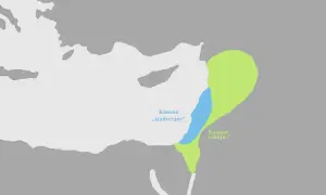 Mapa przedstawia ziemię obiecaną Izraelitom, z zaznaczonym tradycyjnym i biblijnym Kanaanem.