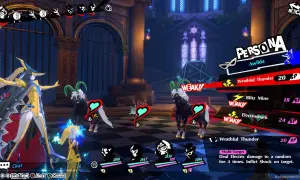 W walce w Persona 5 x, Awilda atakuje słabe kozy. Wybierz umiejętność "Wrathful Thunder" dla 20 SP.