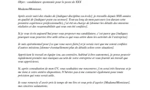 Exemple de structure lettre de motivation : un modèle de lettre de candidature spontanée avec des champs à personnaliser pour une offre d'emploi.