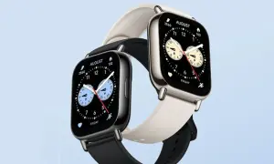 Dwa eleganckie smartwatche, czarny i beżowy, prezentują swoje tarcze. Zobacz, jakie funkcje ma smartwatch, od daty po aktywność fizyczną.