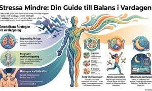 Grafik visar strategier för att reglera nervsystemet, inklusive djupandning, muskelavslappning, kost, motion och sömn.