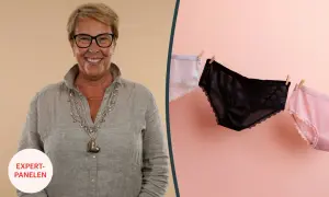 Expertpanelen diskuterar brunaktig flytning under graviditet. Tre trosor hänger på tork.