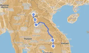 Reiseroute für Laos-Backpacking: Von Luang Prabang über Vientiane nach Süden.