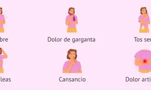 Mujer con síntomas de gripe: fiebre, dolor de garganta, tos seca, cefaleas, cansancio y dolor articular. Cuidarse durante el embarazo es clave.