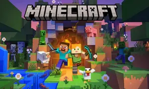Steve i Alex gotowi na przygodę w świecie Minecrafta, gdzie **minecraft cross play** pozwala grać z przyjaciółmi niezależnie od platformy. Creeper, zombie i inne stwory czają się w tle.
