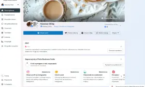 Meta Business Suite: jak założyć konto firmowe na FB bez konta osobistego. Widok panelu zarządzania profilem "Kawowy Sklep".