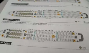 Flugzeug sitzplan für Boeing 787-9. Premium Economy Sitze sind als bevorzugte Sitze markiert.