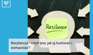 Głowa z napisem "Resilience" i strzałki symbolizujące wyzwania. Rezyliencja definicja: jak budować odporność psychiczną.