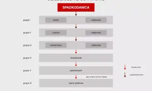 Schemat dziedziczenie ustawowe: spadkodawca, dzieci, rodzice, rodzeństwo, dziadkowie, pasierbowie, skarb państwa.