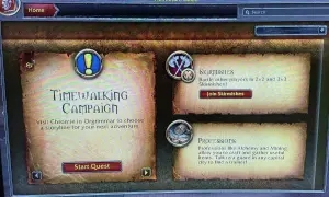 Menu gry z opcjami: Timewalking Campaign, Skirmishes i Professions. Rozdzielczość 2k zapewnia wyraźny obraz.