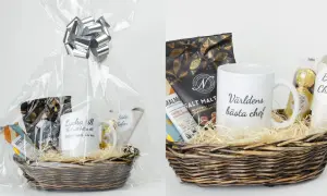 Presentkorg med mugg "Världens bästa chef", choklad och godis. En perfekt gåva till din su chef!