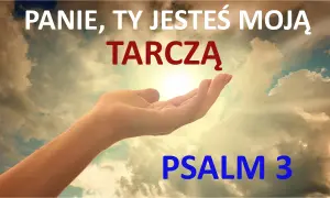 Otwarta dłoń pod niebem pełnym chmur, symbolizująca wiarę i ufność. Tekst nawiązuje do "pieśni Dawida", Psalm 3: "Panie, Ty jesteś moją tarczą".