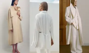 Trzy stylizacje w stonowanych kolorach, uosabiające quiet luxury. Luźne kroje, subtelne detale i wysokiej jakości tkaniny tworzą elegancki, ponadczasowy look.