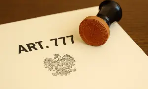 Pieczęć z orłem Rzeczypospolitej Polskiej obok tekstu "ART. 777". Dokument może dotyczyć dobrowolnego poddania się egzekucji.