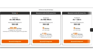 Oferty Orange: światłowód do 300 Mb/s z 500 GB internetu komórkowego za 69,99 zł/mies. Sprawdź, jak sprawdzić ile zostało internetu Orange abonament.