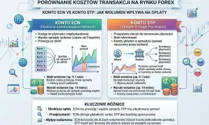 Porównanie kont ECN i STP na Forex. ECN oferuje niskie spready, STP ma wbudowany spread. Kluczowe różnice w kosztach transakcji.