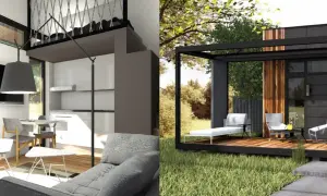 Inspirerande attefallshus inredning med smarta lösningar för sovloft och en modern uteplats.
