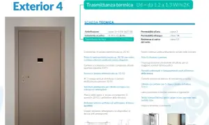 Porta blindata Exterior 4 con eccellente trasmittanza termica Ud = 1.2-1.3 W/m2K per un comfort ottimale.