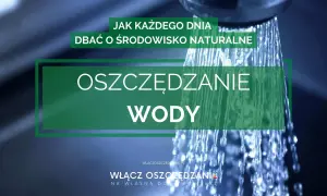 Strumień wody z prysznica symbolizuje oszczędzanie wody. Dbajmy o środowisko naturalne, bo każda kropla się liczy.