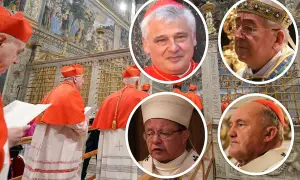 Kardynałowie w Polsce, ich liczba jest nieznana, ale na zdjęciu widzimy kilku z nich w szatach liturgicznych.