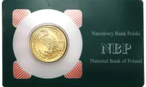 Złota moneta z orłem bielikiem, 1/4 uncji czystego złota, Narodowy Bank Polski.