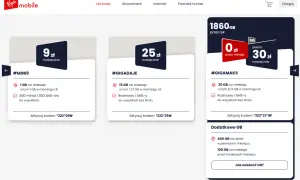 Oferty Virgin Mobile: najtańszy internet na kartę. Pakiet #MINI9 za 9 zł/miesiąc, #GIGADAJE za 25 zł/miesiąc, #GIGAMAKS za 0 zł przez miesiąc, potem 30 zł.