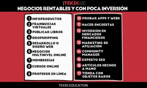 Lista de ideas para negocios en internet rentables y con poca inversión: infoproductos, dropshipping, marketing de afiliación, y más.