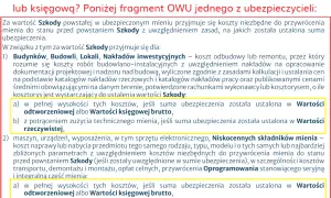 Fragment OWU wyjaśnia, jak ustalana jest wartość szkody w ubezpieczeniu lokalu użytkowego, uwzględniając koszty odbudowy lub remontu.