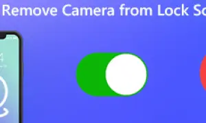Jak usunąć aparat z ekranu blokady iPhone. Ilustracja pokazuje przełącznik włącz/wyłącz, symbolizujący zmianę ustawień.