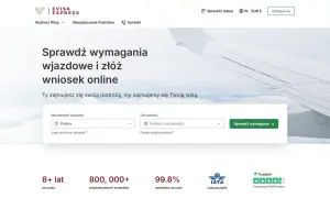 Strona Evisa Express: jak wypełnić formularz wizowy do Egiptu. Wybierz narodowość i cel podróży, by sprawdzić wymagania.
