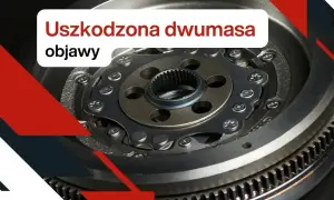 Zbliżenie na uszkodzone sprzęgło dwumasowe, widoczne elementy mechaniczne i zębatka.