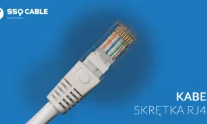 Kabel skrętka RJ45 do kamer, z widocznymi kolorowymi żyłkami i przezroczystą wtyczką.
