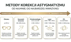 Metody korekcji astygmatyzmu i nadwzroczności: od okularów po laser i soczewki ICL.