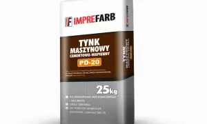 Worek z cementowo-wapiennym tynkiem maszynowym PD-20 marki IMPREFARB, 25kg. Idealny do nakładania mechanicznego i ręcznego.