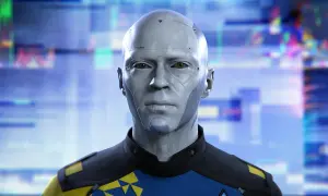 Android z Detroit: Become Human, z niebieskim tłem. Ile godzin gry zajmie odkrycie jego tajemnic?