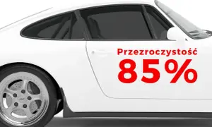 Białe auto sportowe z przyciemnianiem szyb sprayem. Przezroczystość 85%.