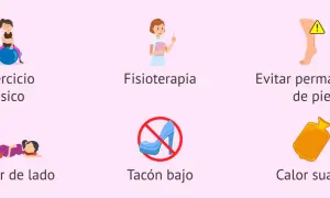 Consejos para aliviar el dolor de espalda en el embarazo: ejercicio, fisioterapia, evitar estar de pie, dormir de lado, tacón bajo y calor suave.